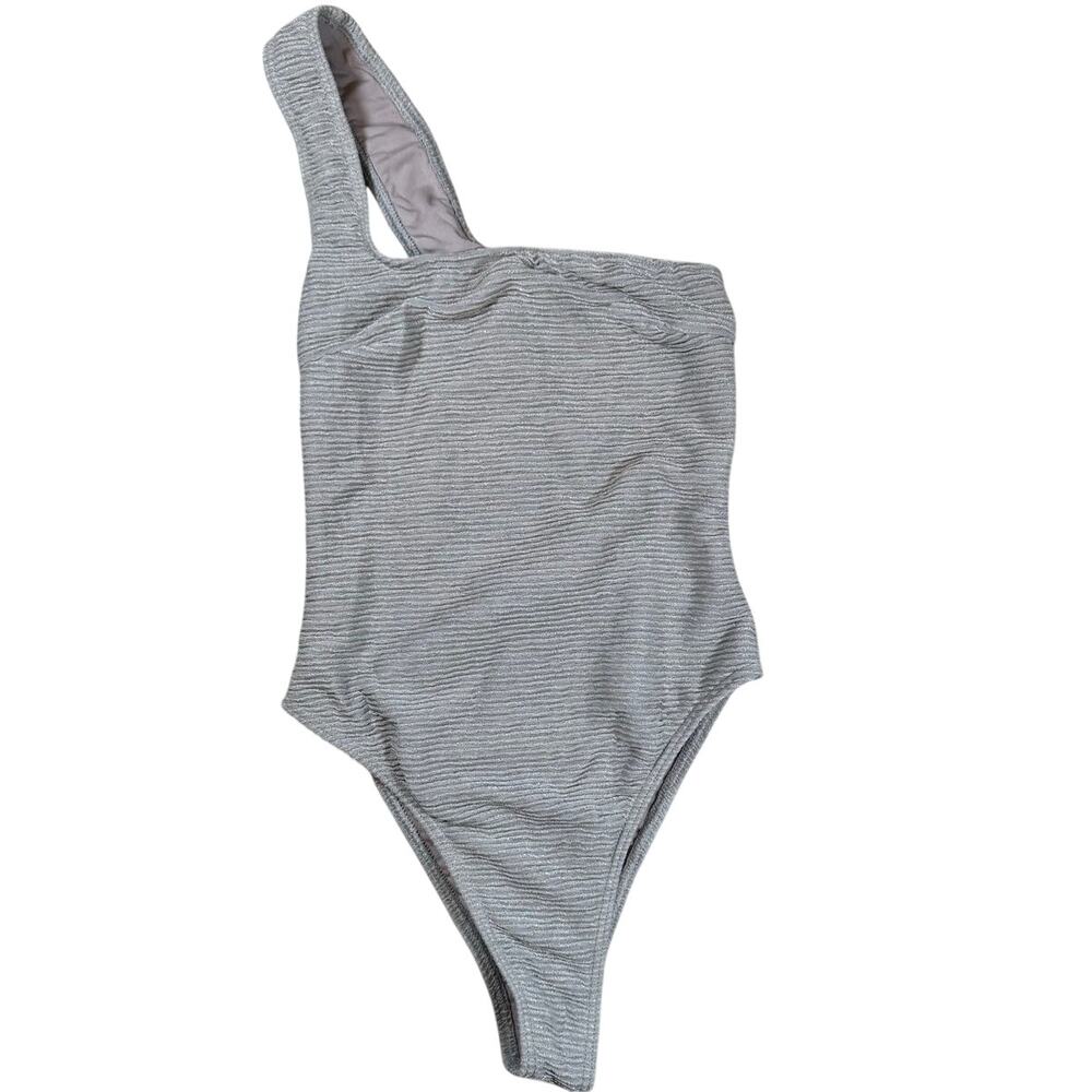 NWT RUMER The Label One Shoulder Swimsuit Gray Shimmery Size Small